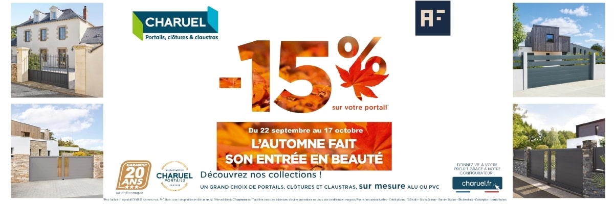 Promotion automnale portails, clôtures, claustras -15%.